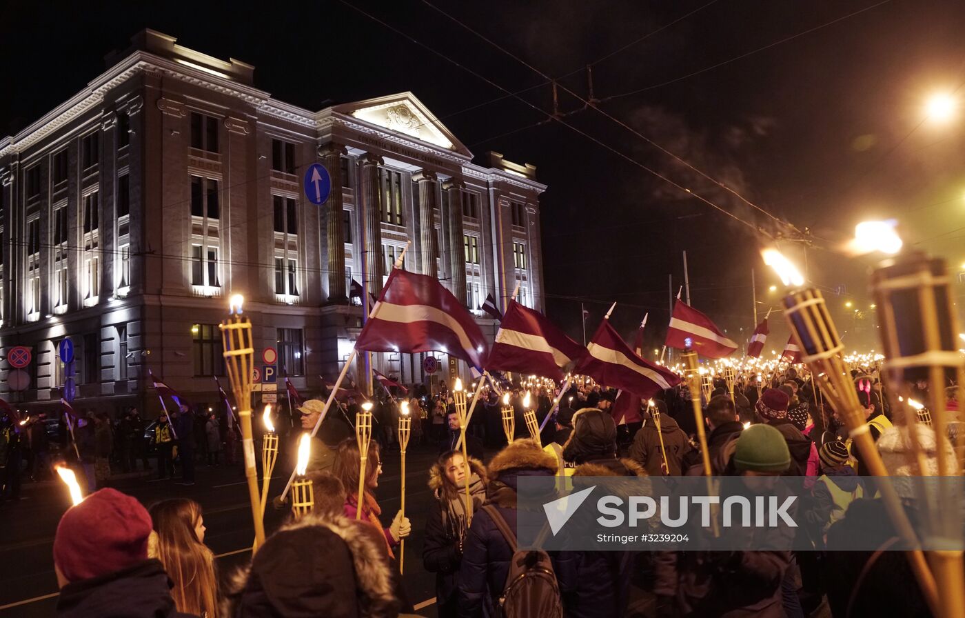 Torchlight procession in Riga on Independence Day