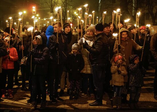 Torchlight procession in Riga on Independence Day