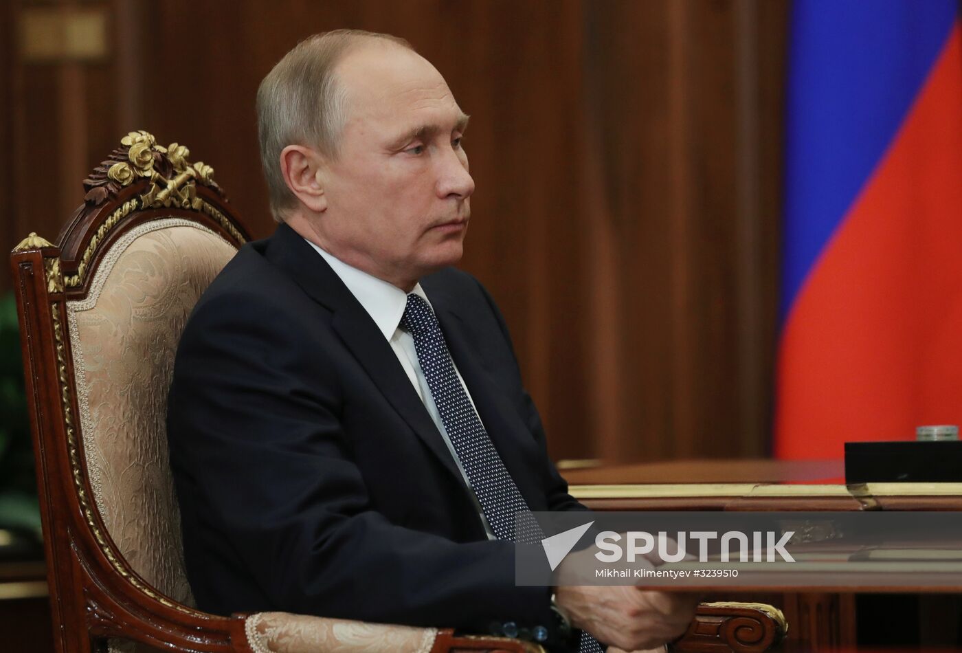 Russian President Vladimir Putin meets with FTS Head Mikhail Mishustin