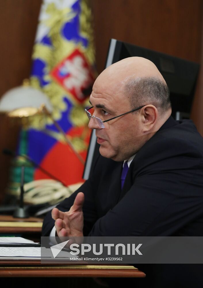 Russian President Vladimir Putin meets with FTS Head Mikhail Mishustin