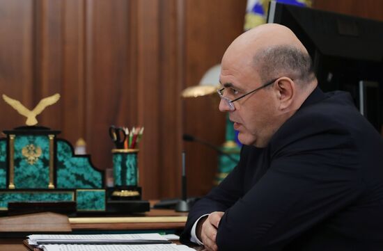 Russian President Vladimir Putin meets with FTS Head Mikhail Mishustin