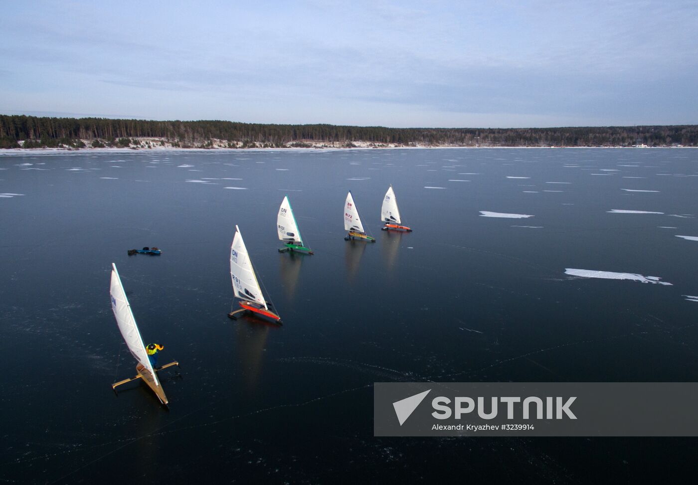 Ice boating competition in Ob Sea in Novosibirsk