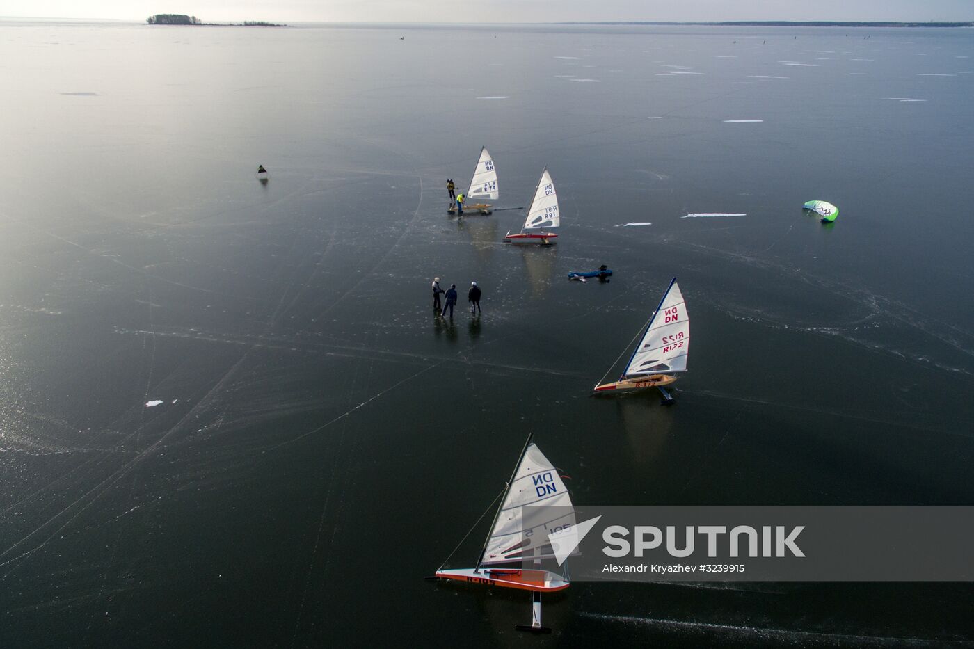 Ice boating competition in Ob Sea in Novosibirsk