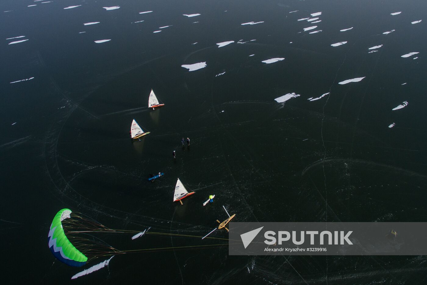 Ice boating competition in Ob Sea in Novosibirsk