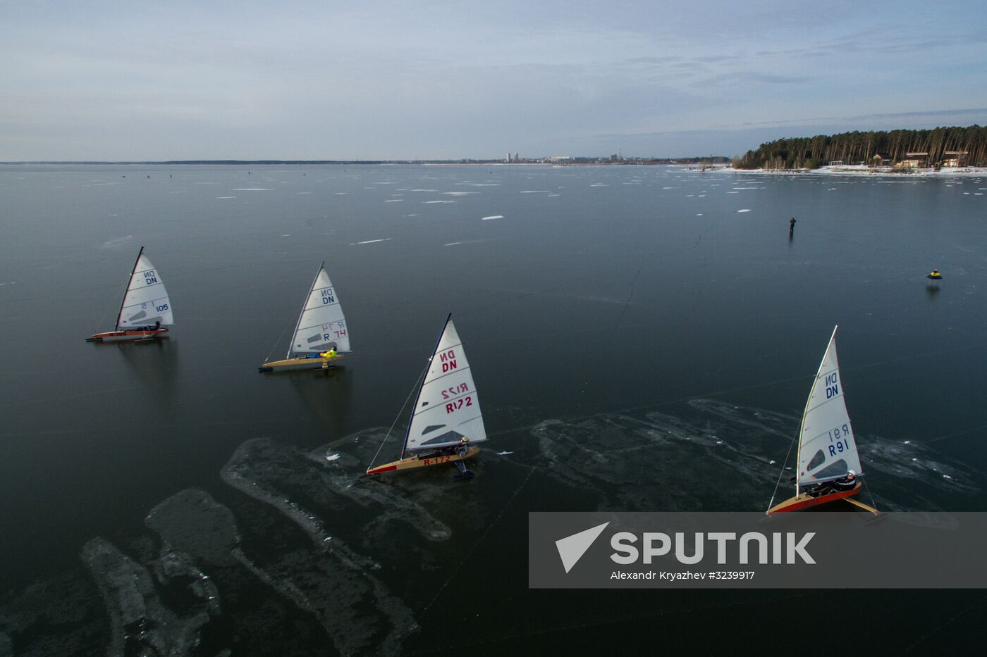 Ice boating competition in Ob Sea in Novosibirsk