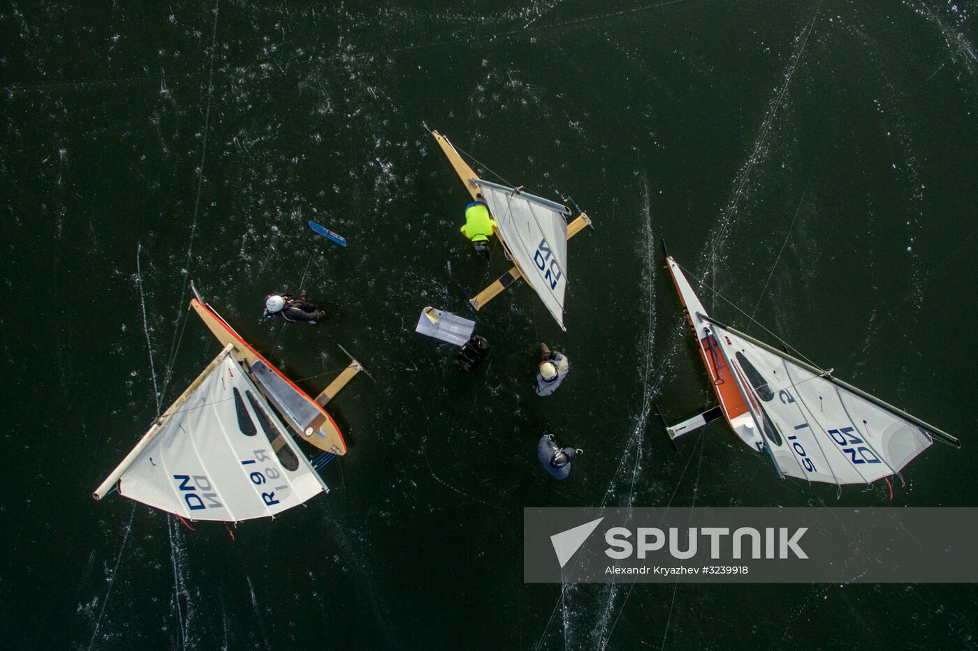 Ice boating competition in Ob Sea in Novosibirsk