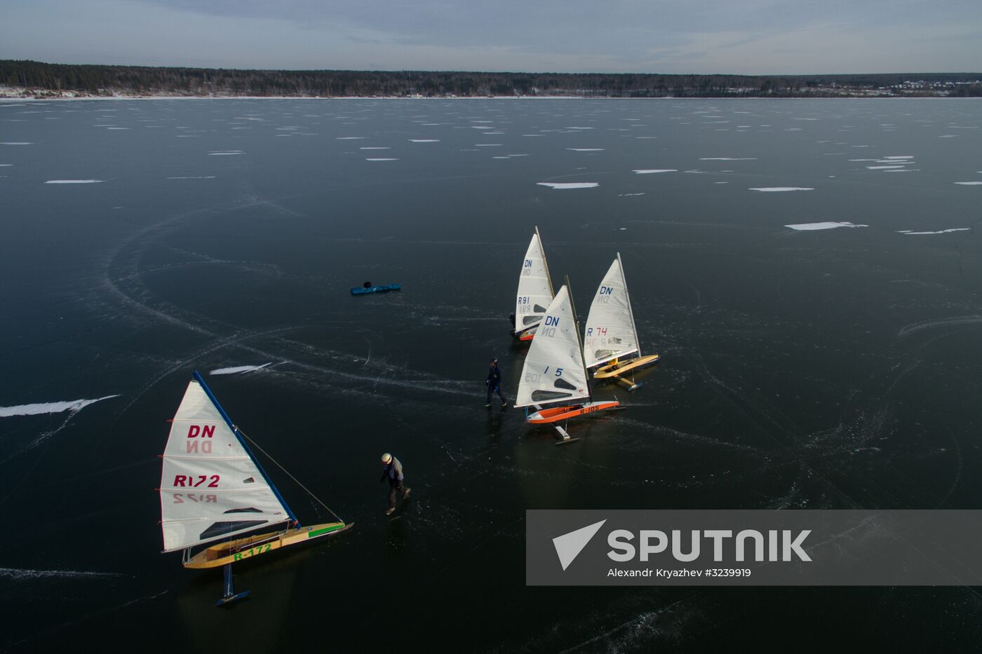 Ice boating competition in Ob Sea in Novosibirsk