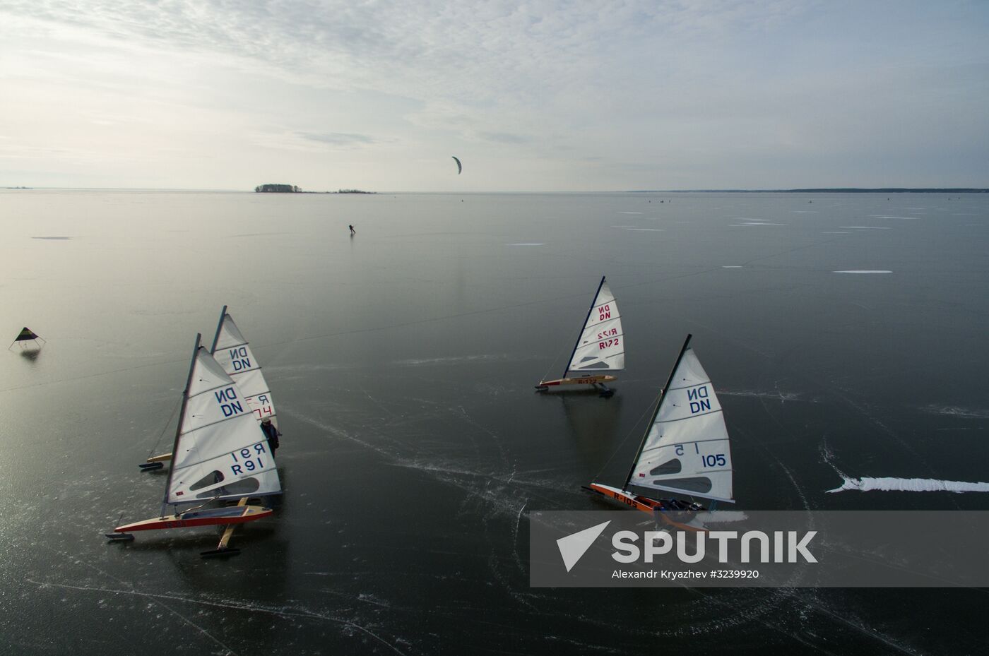Ice boating competition in Ob Sea in Novosibirsk