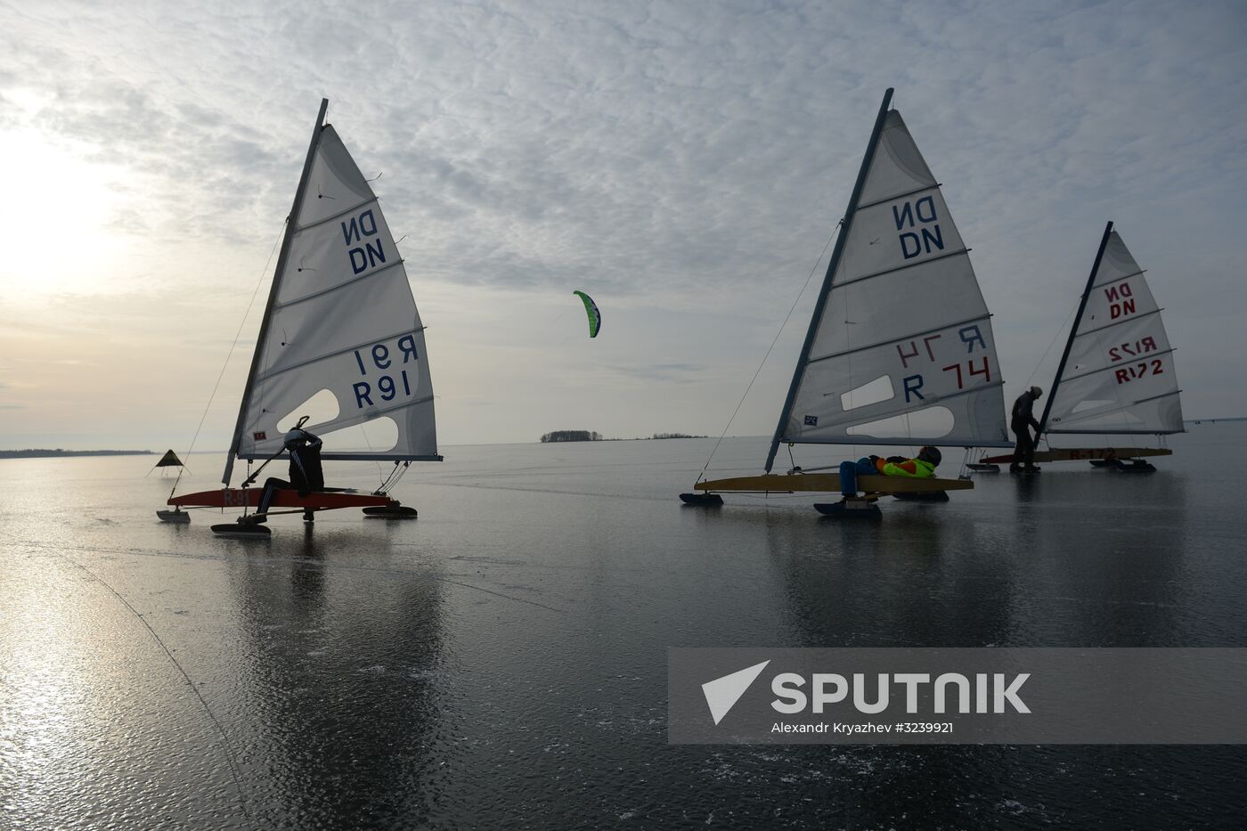 Ice boating competition in Ob Sea in Novosibirsk