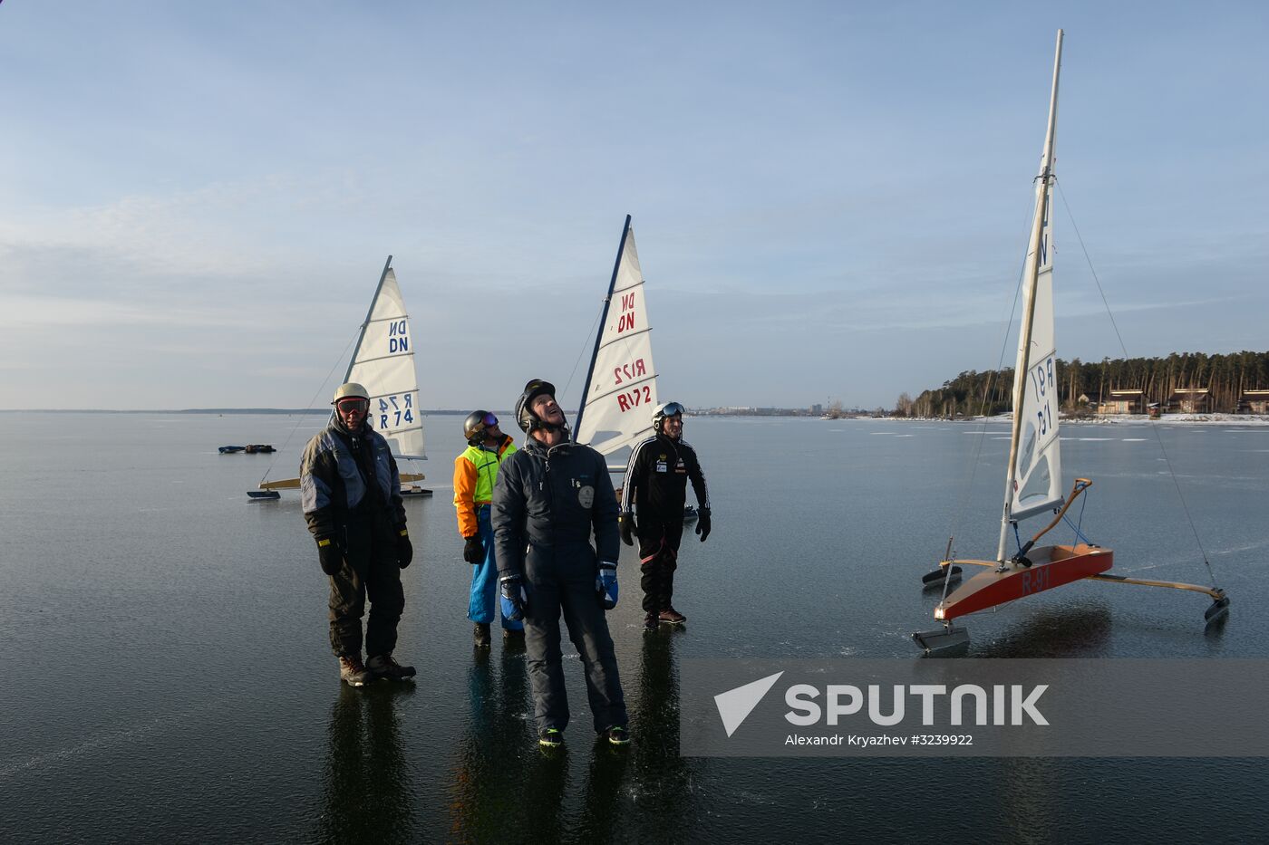 Ice boating competition in Ob Sea in Novosibirsk