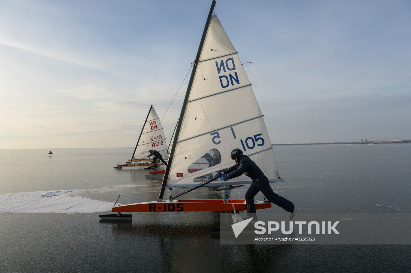 Ice boating competition in Ob Sea in Novosibirsk
