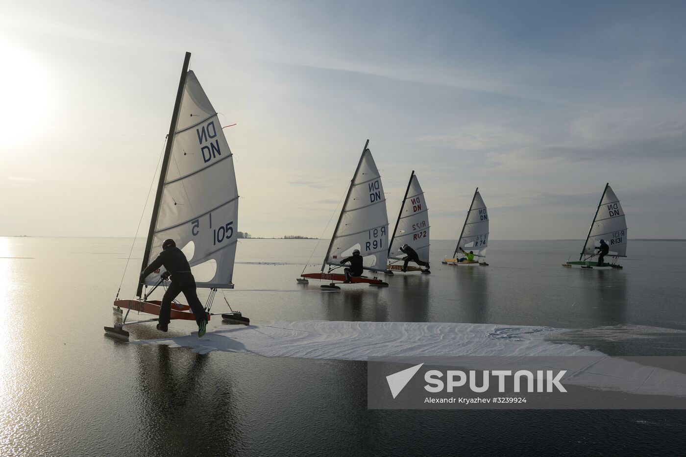Ice boating competition in Ob Sea in Novosibirsk