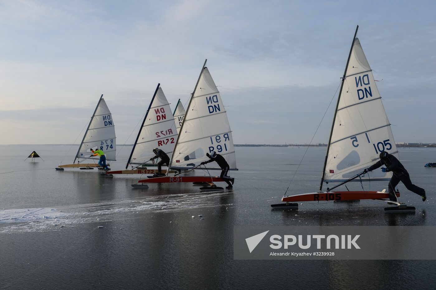 Ice boating competition in Ob Sea in Novosibirsk
