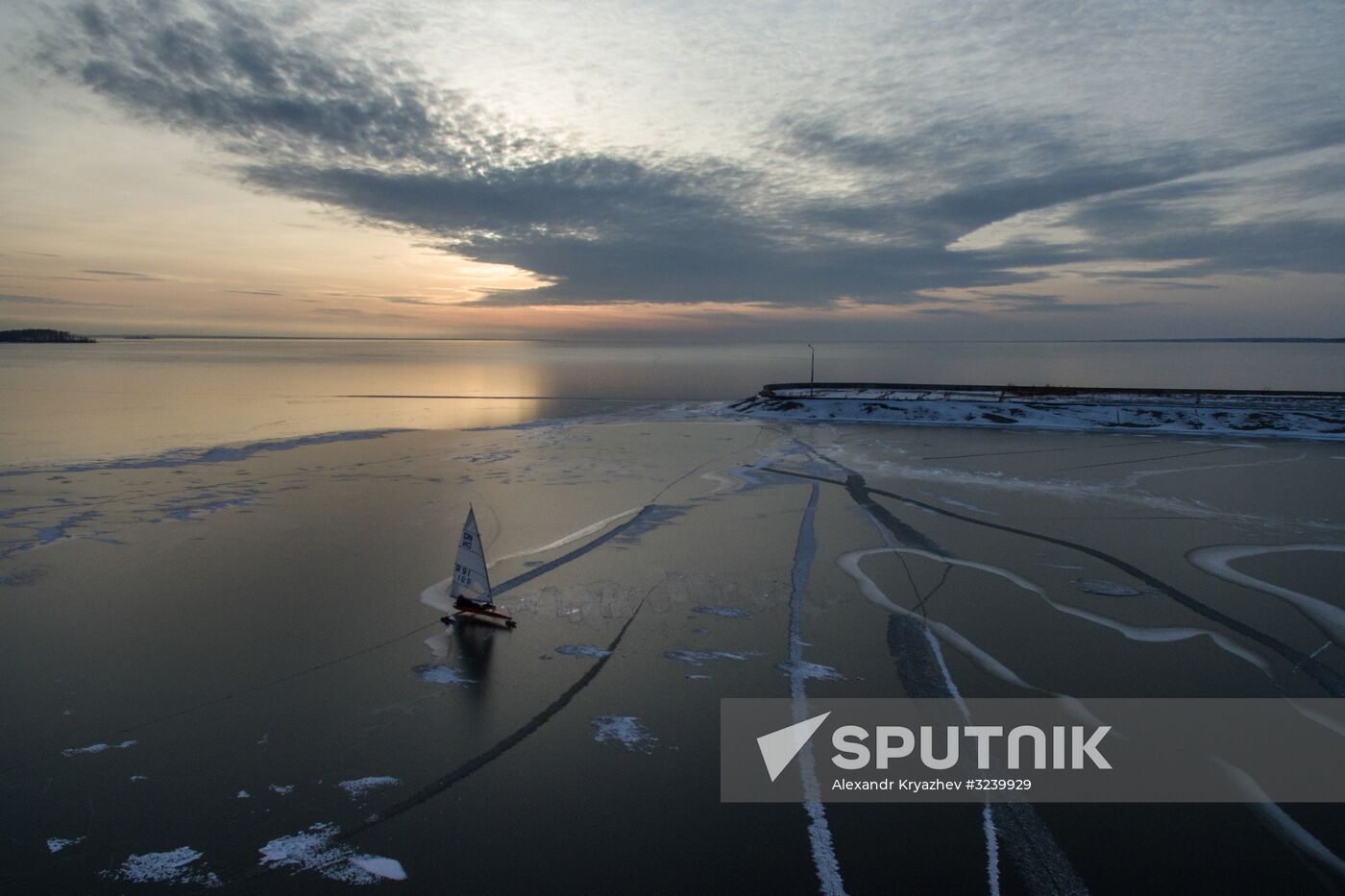 Ice boating competition in Ob Sea in Novosibirsk