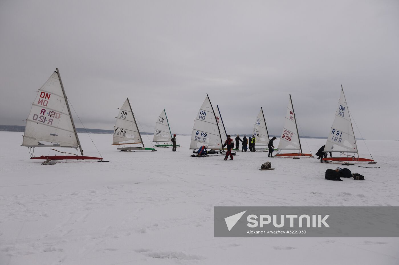 Ice boating competition in Ob Sea in Novosibirsk