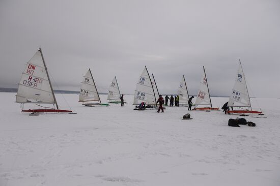 Ice boating competition in Ob Sea in Novosibirsk