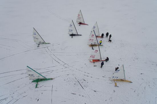 Ice boating competition in Ob Sea in Novosibirsk