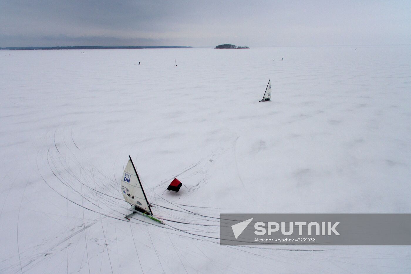 Ice boating competition in Ob Sea in Novosibirsk