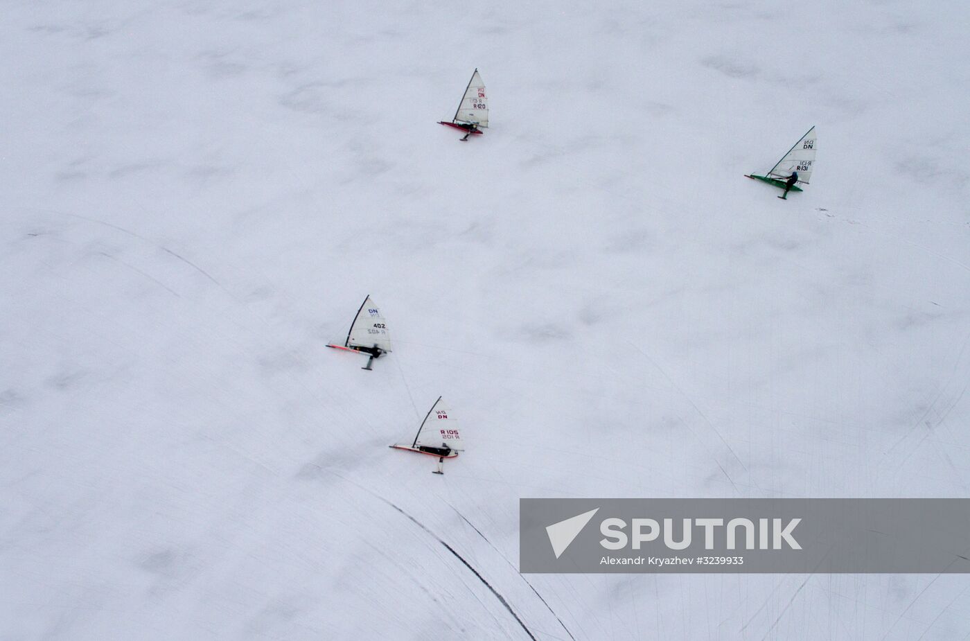 Ice boating competition in Ob Sea in Novosibirsk