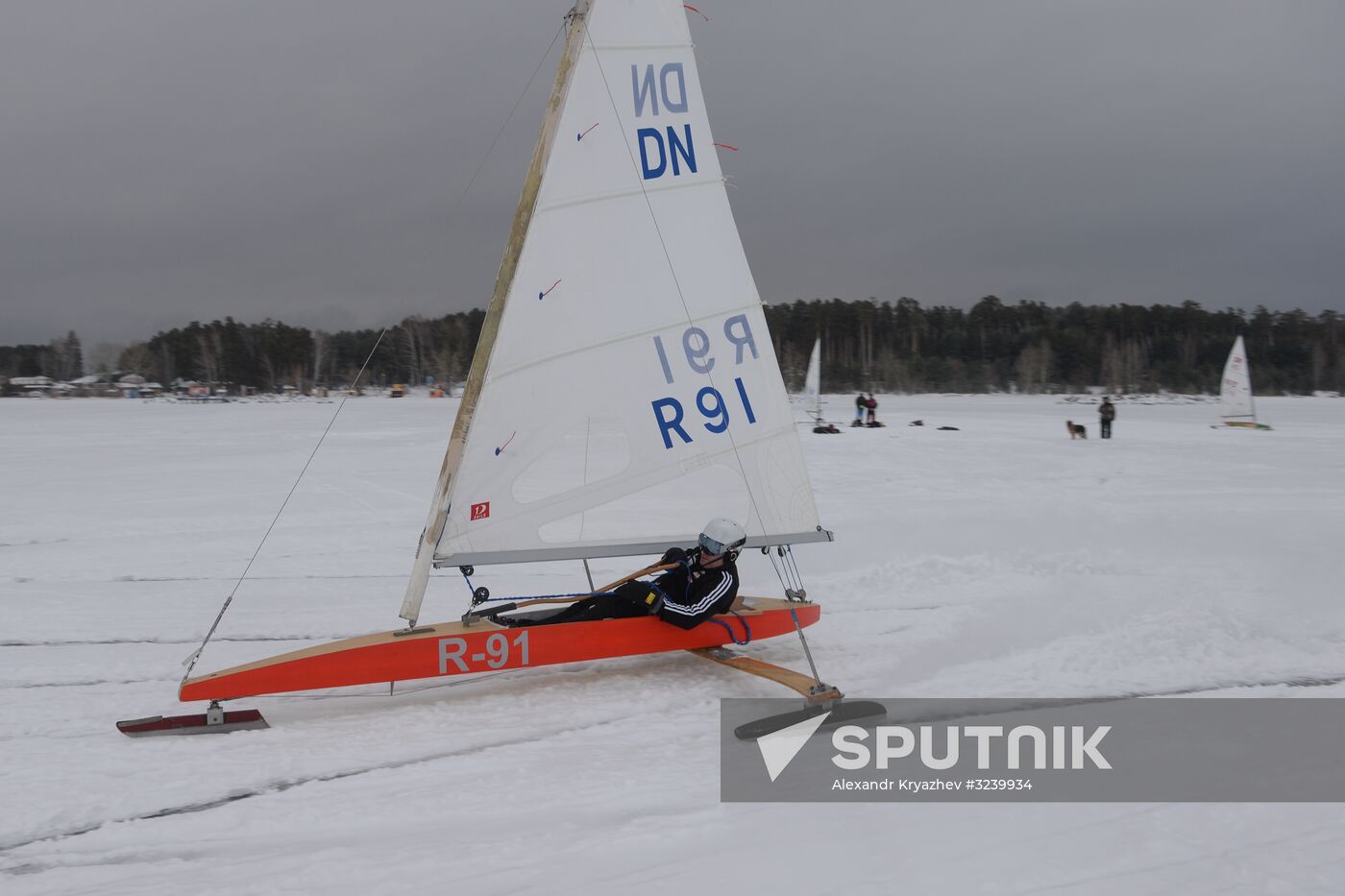 Ice boating competition in Ob Sea in Novosibirsk