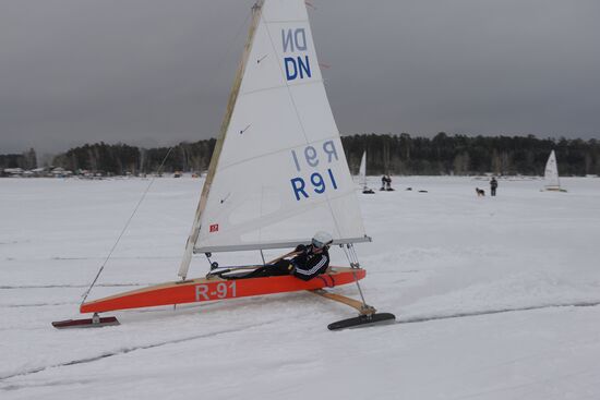 Ice boating competition in Ob Sea in Novosibirsk