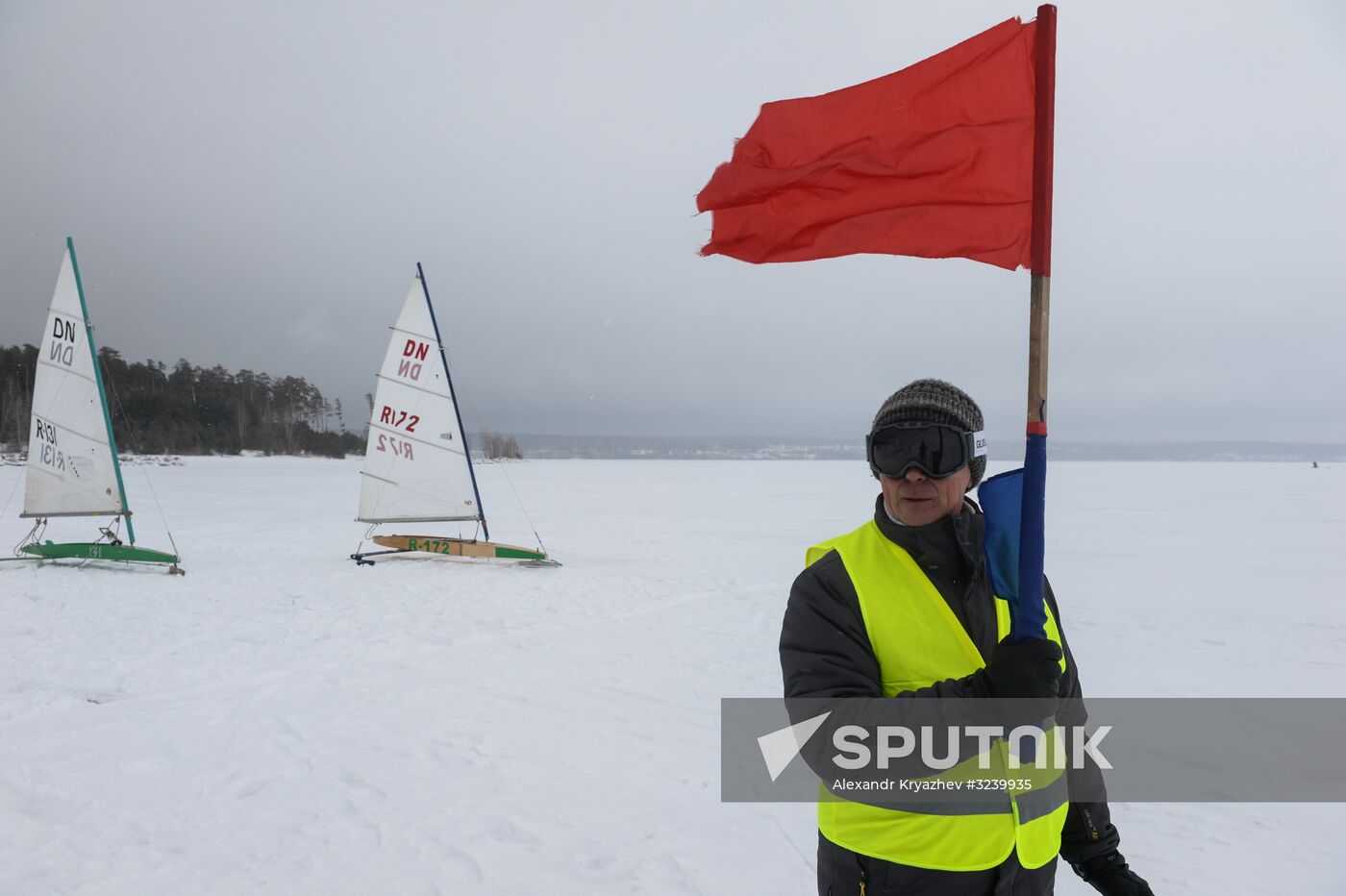 Ice boating competition in Ob Sea in Novosibirsk