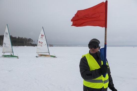 Ice boating competition in Ob Sea in Novosibirsk