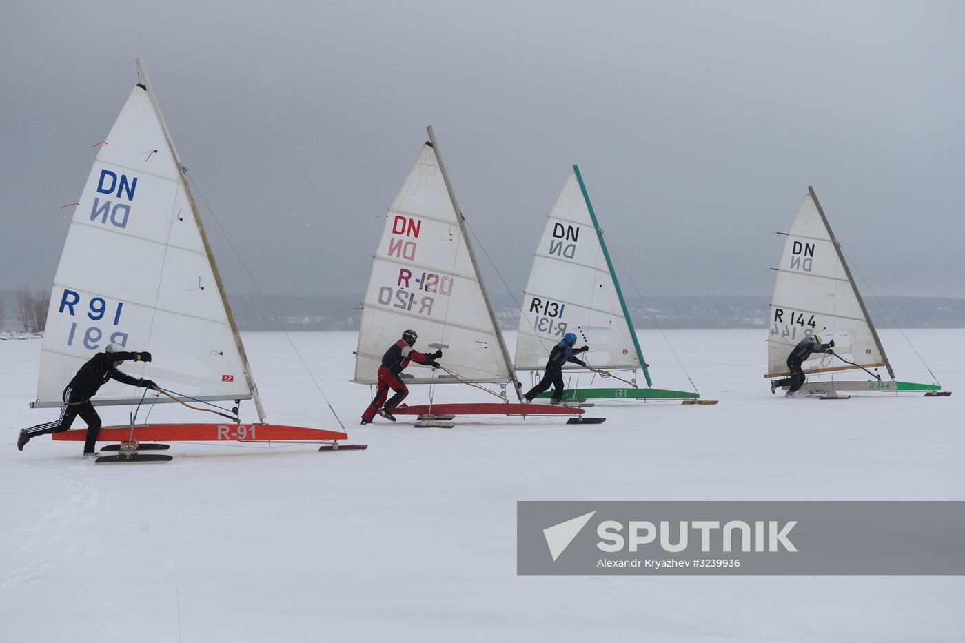 Ice boating competition in Ob Sea in Novosibirsk