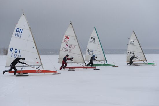Ice boating competition in Ob Sea in Novosibirsk