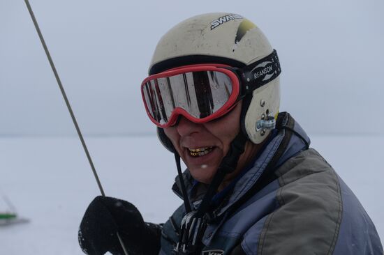 Ice boating competition in Ob Sea in Novosibirsk