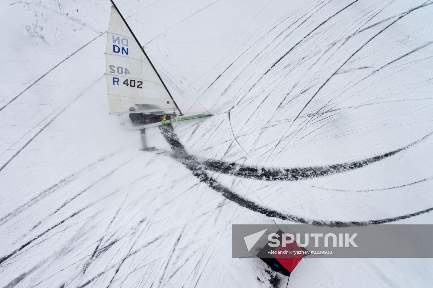 Ice boating competition in Ob Sea in Novosibirsk