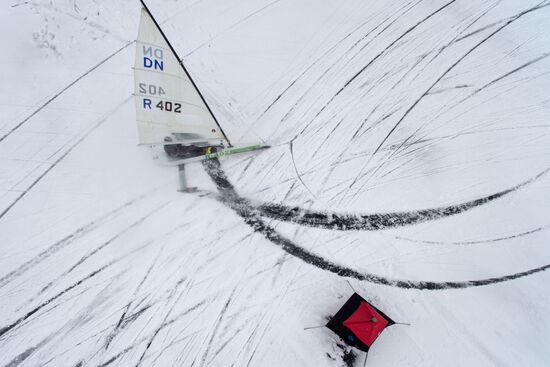 Ice boating competition in Ob Sea in Novosibirsk