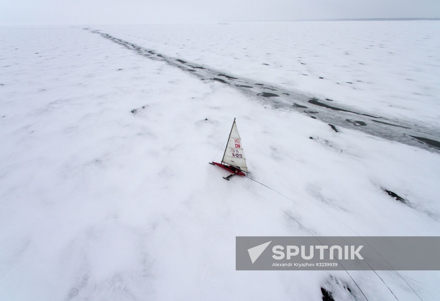 Ice boating competition in Ob Sea in Novosibirsk