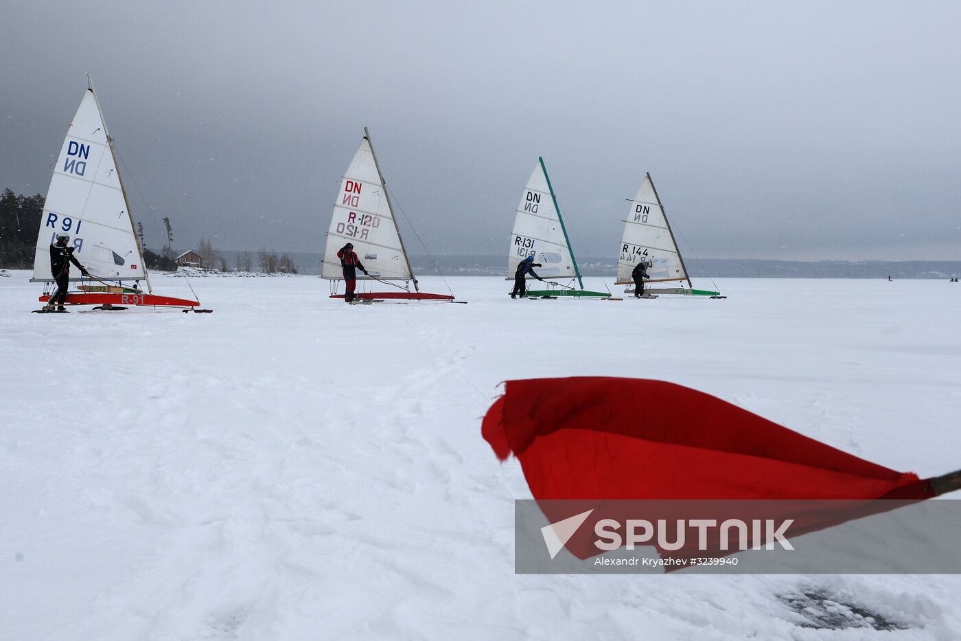 Ice boating competition in Ob Sea in Novosibirsk