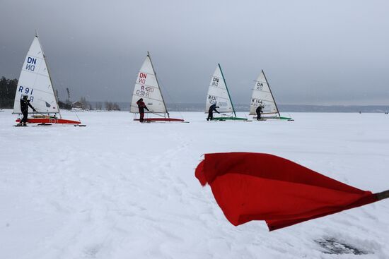 Ice boating competition in Ob Sea in Novosibirsk