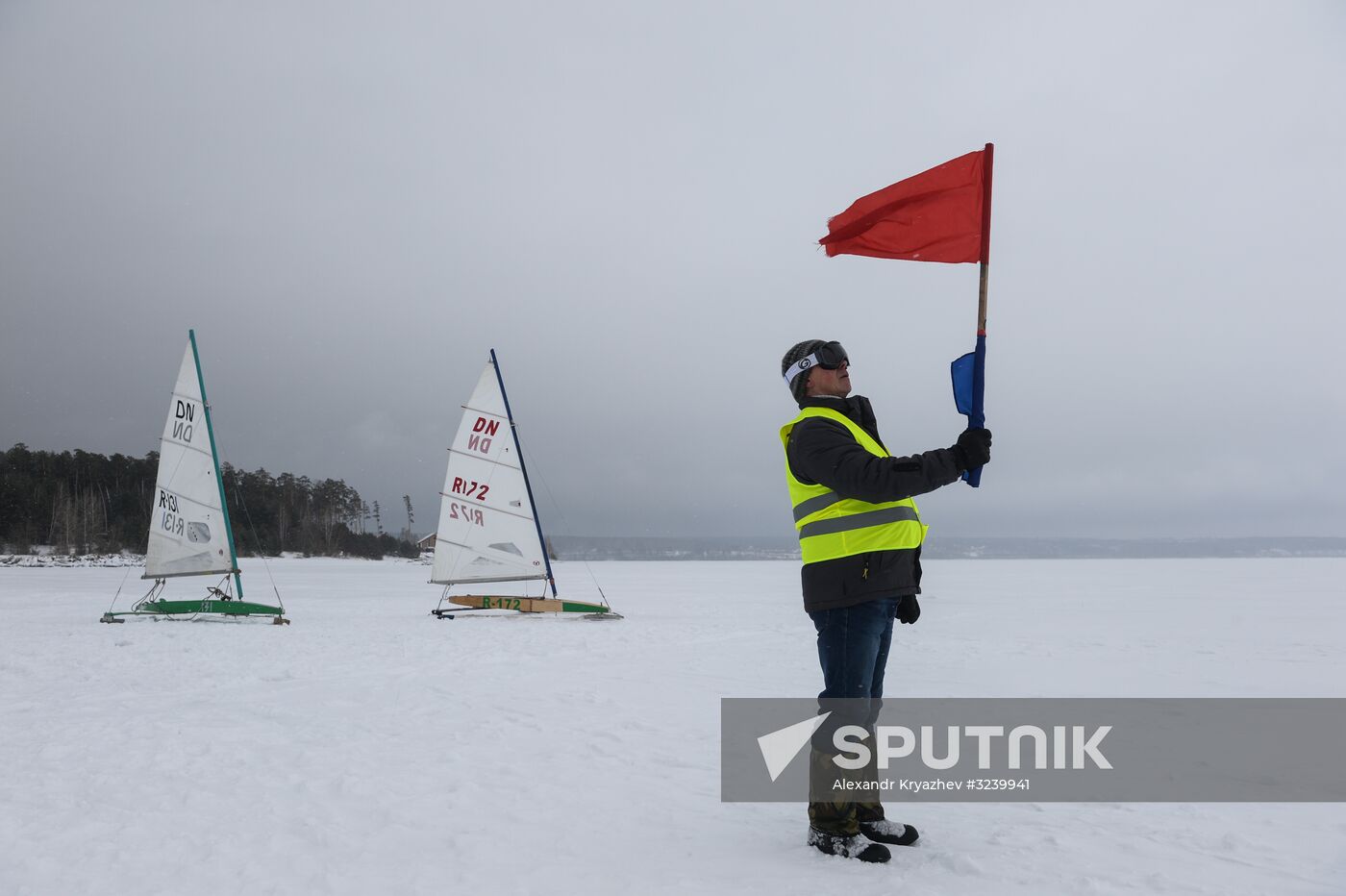 Ice boating competition in Ob Sea in Novosibirsk