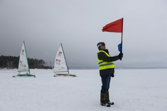 Ice boating competition in Ob Sea in Novosibirsk
