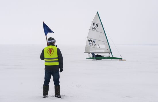 Ice boating competition in Ob Sea in Novosibirsk