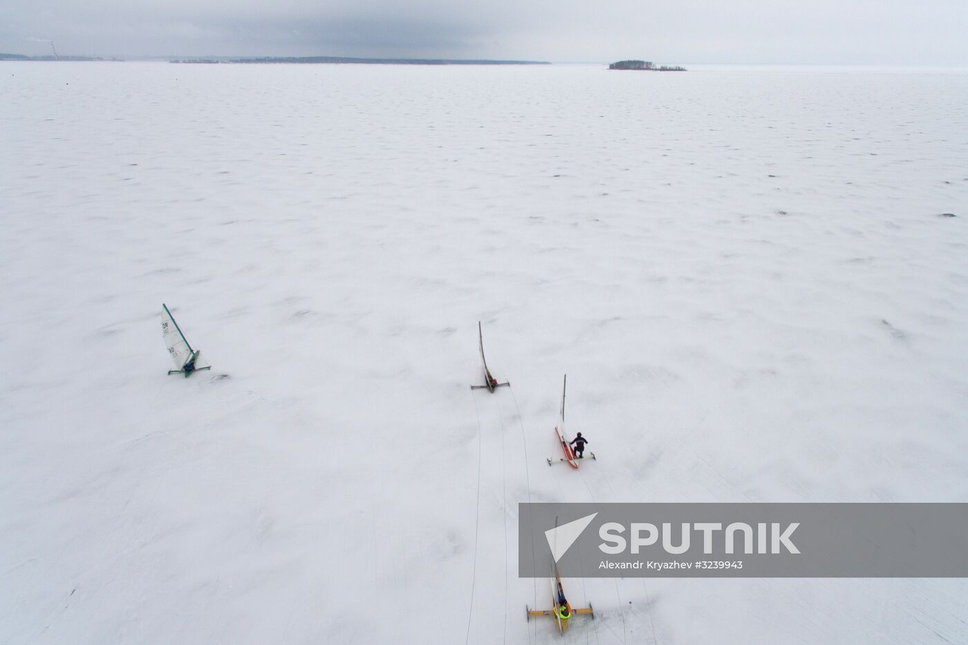Ice boating competition in Ob Sea in Novosibirsk