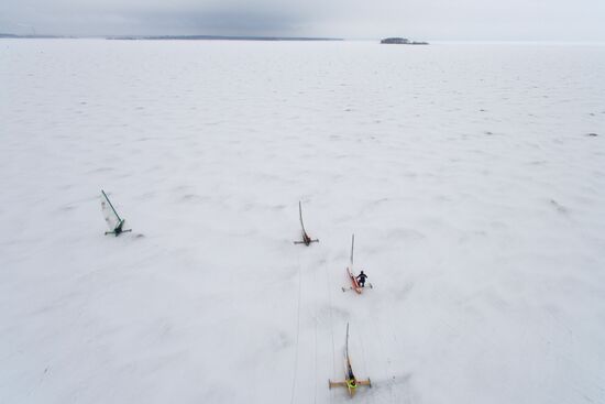 Ice boating competition in Ob Sea in Novosibirsk