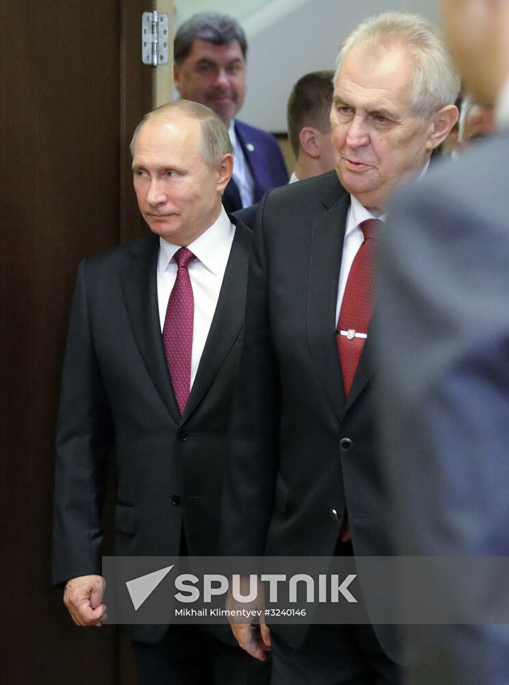November 21, 2017. From left: Russian President Vladimir Putin meets with President of the Czech Republic Milos Zeman. Location: Russia, Krasnodar region, Sochi. Author: Mikhail Klimentyev/Sputnik. Vladimir Putin meets with Czech Republic President Milos Zeman