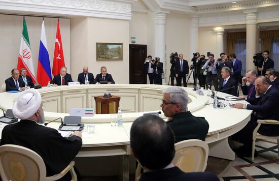 Meeting of Russian President Vladimir Putin, President of Iran Hassan Rouhani and President of Turkey Recep Tayyip Erdogan