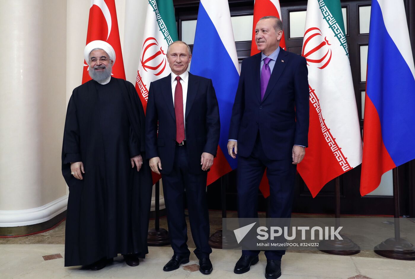 Meeting of Russian President Vladimir Putin, President of Iran Hassan Rouhani and President of Turkey Recep Tayyip Erdogan