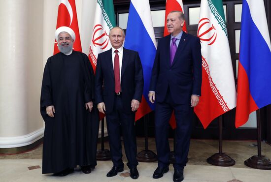 Meeting of Russian President Vladimir Putin, President of Iran Hassan Rouhani and President of Turkey Recep Tayyip Erdogan