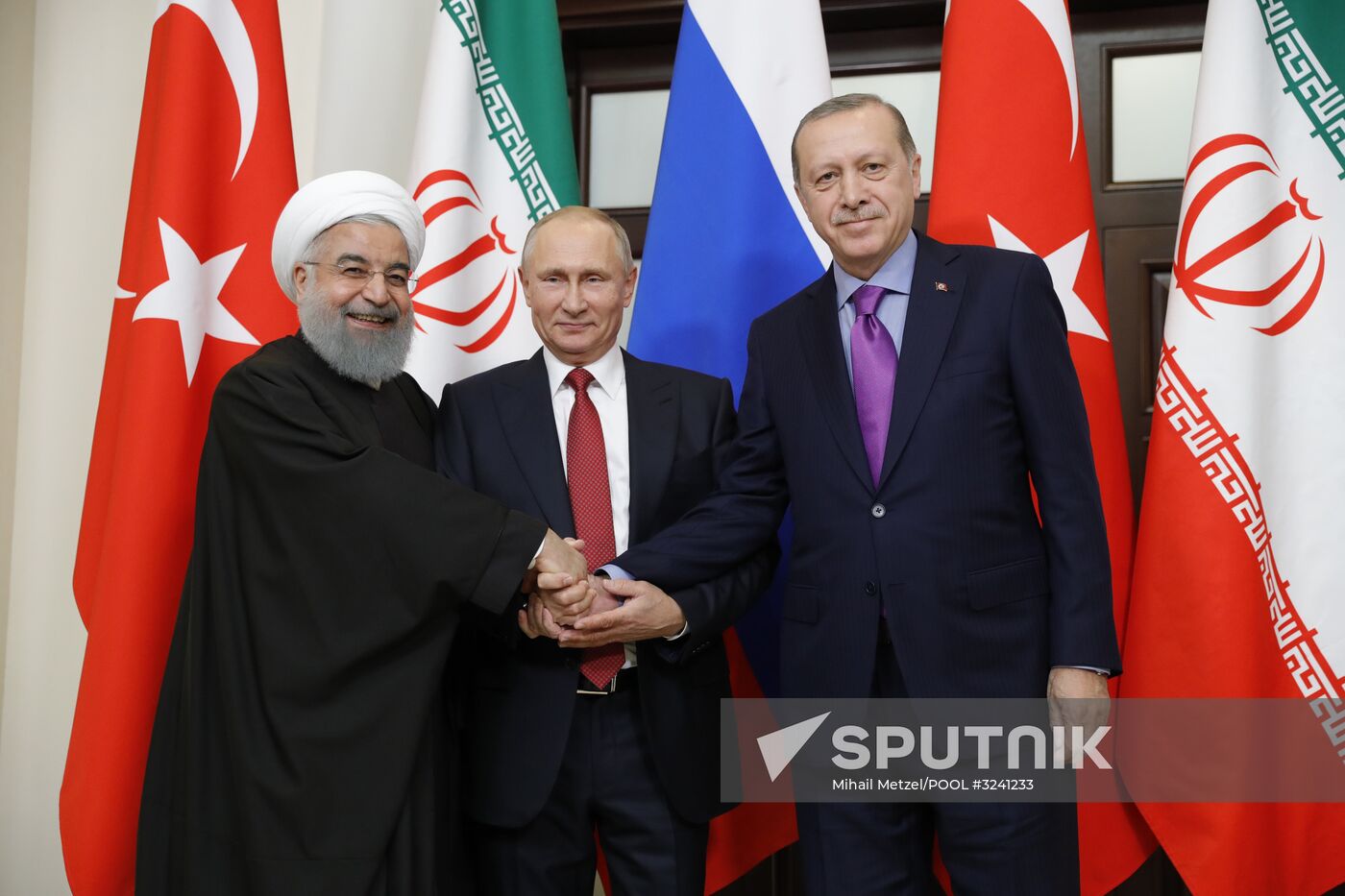 Meeting of Russian President Vladimir Putin, President of Iran Hassan Rouhani and President of Turkey Recep Tayyip Erdogan