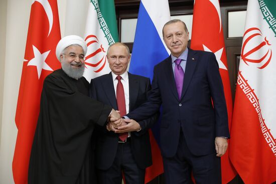 Meeting of Russian President Vladimir Putin, President of Iran Hassan Rouhani and President of Turkey Recep Tayyip Erdogan