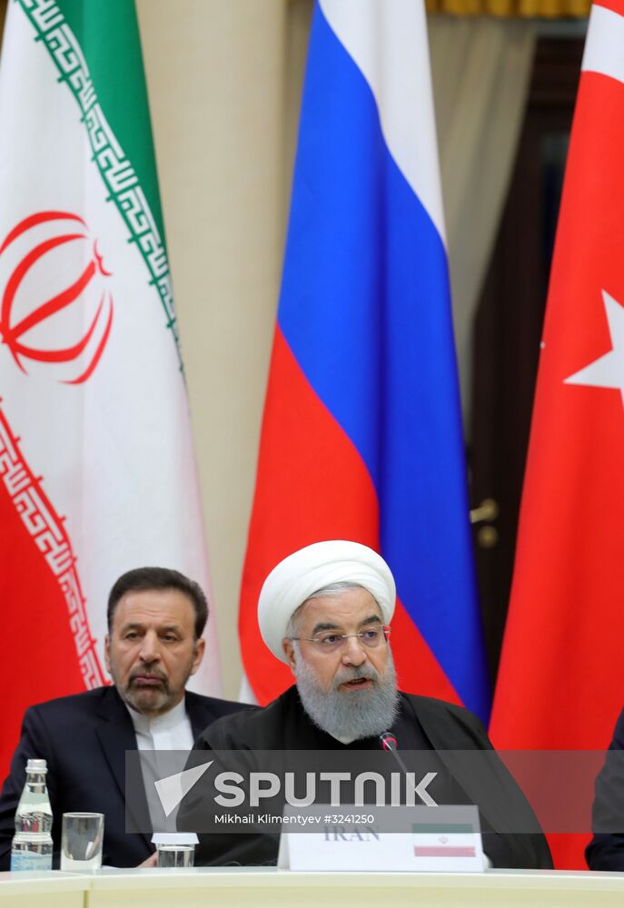 Meeting of Russian President Vladimir Putin, President of Iran Hassan Rouhani and President of Turkey Recep Tayyip Erdogan