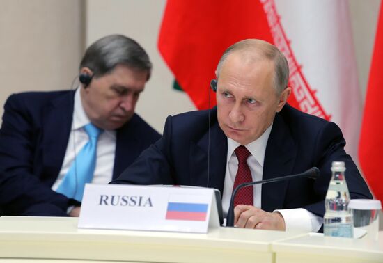 Meeting of Russian President Vladimir Putin, President of Iran Hassan Rouhani and President of Turkey Recep Tayyip Erdogan