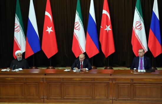 Meeting of Russian President Vladimir Putin, President of Iran Hassan Rouhani and President of Turkey Recep Tayyip Erdogan