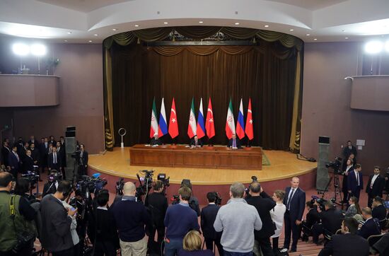 Meeting of Russian President Vladimir Putin, President of Iran Hassan Rouhani and President of Turkey Recep Tayyip Erdogan